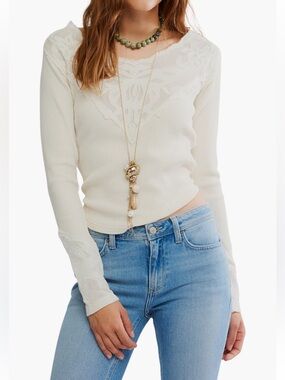 Free People Butterfly‎ Lace Trim Top, Size SMALL